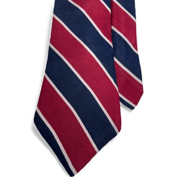 Bill Blass Silk Tie Repp Regimental Red Blue Striped - Picture 3 of 5